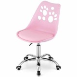 Scaun de Birou Belluno, Pivotant si Rotativ, cu 5 Roti din Cauciuc, Perna din Piele Ecologica si Sezut din PP, Cadru Aluminiu, 50 x 60 x 89 cm, Roz