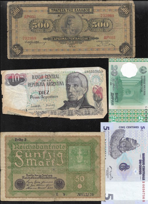 Set 5 bancnote de prin lume adunate (cele din imagini) #351