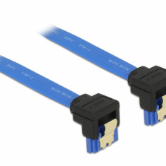 Cablu SATA III 6 Gb/s unghi jos/jos Bleu 10cm, Delock 85094