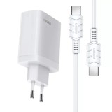 Incarcator de retea Kakusiga, 40W PD, Fast charge 3.0, 2 porturi USB-C + cablu Type C, Alb, Huawei