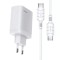 Incarcator de retea Kakusiga, 40W PD, Fast charge 3.0, 2 porturi USB-C + cablu Type C, Alb