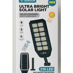Lampă Solară Stradală IP67 &ndash; Senzor Mișcare, Telecomandă, Alb Rece 6500K