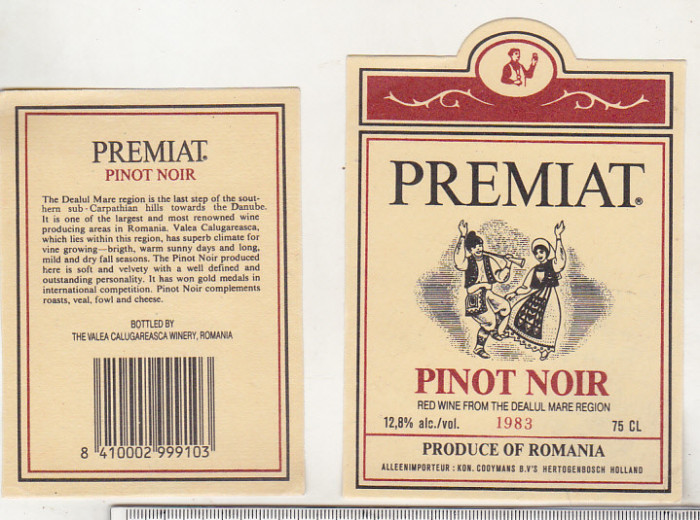 Etichete de vin - Premiat - Pinot Noir - 1983 - Valea Calugaresca
