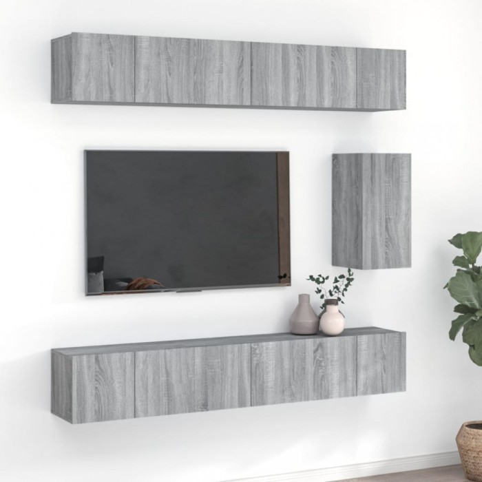Set comode TV, 7 piese, gri sonoma, lemn compozit