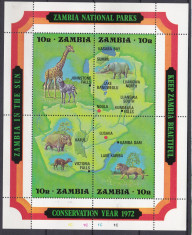 DB1 Fauna Africana Zambia 1972 Parcuri Nationale Lei Hipopotami Girafe MS MNH foto