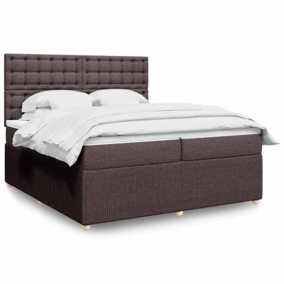 vidaXL Pat box spring cu saltea, maro &amp;icirc;nchis, 200x200 cm, textil foto
