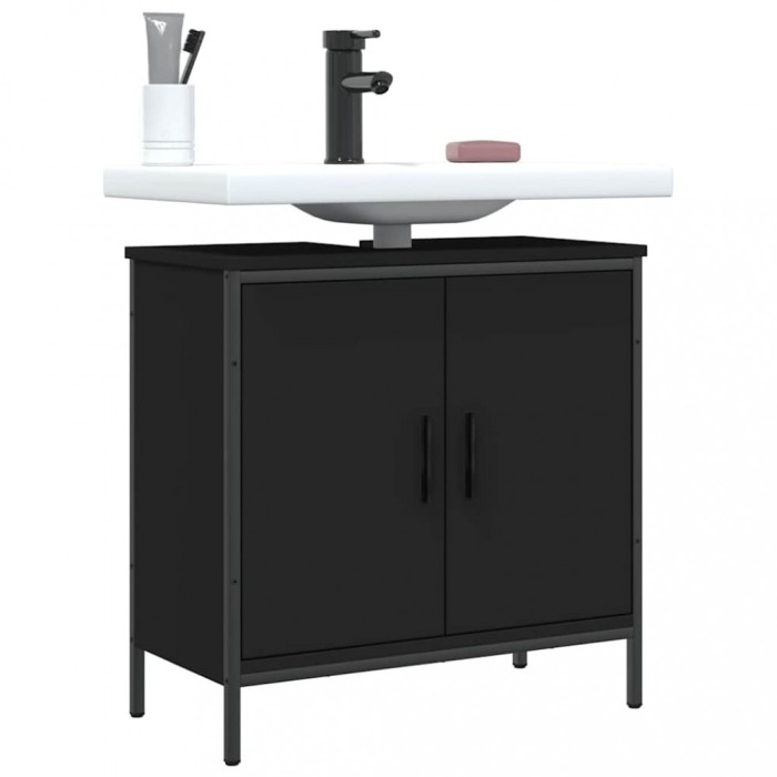 vidaXL Dulap pentru chiuvetă baie, negru, 60x30x60 cm, lemn prelucrat