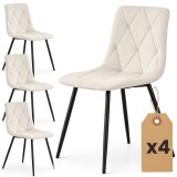 Set 4 scaune tapitate din catifea Milo,sezut matlasat,picioare metalice,46x44x87 cm,maxim 130 kg,bej
