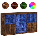 Servanta cu lumini LED, stejar fumuriu, 181,5x37x100 cm