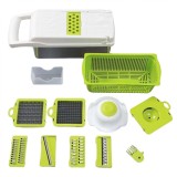 Feliator Multifunctional, Razatoare 8 in 1, pentru Fructe si Legume, 10 Piese, Recipient Stocare,Protectie Mana, ABS Verde/Alb