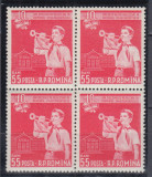 ROMANIA 1958 LP 467 - 10 ANI DE LA REFORMA INVATAMANTULUI BLOC DE 4 TIMBRE MNH, Nestampilat