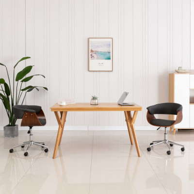 vidaXL Scaun de birou pivotant, gri, lemn curbat și material textil foto