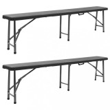 VidaXL Bănci de grădină pliabile, 2 buc., negru, 180 cm, HDPE