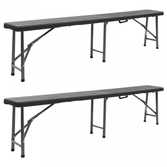 Gossi banci de gradina pliabile, 2 buc., negru, 180 cm, hdpe