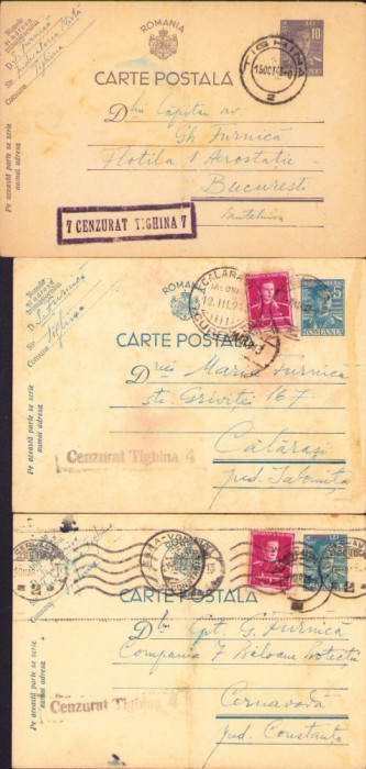 HST CP386 Lot 3 carti postale stampila Cenzurat Tighina 1943
