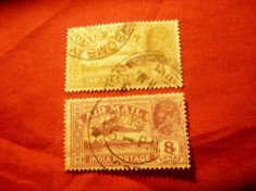 2 Timbre India 1930 - Aviatie- Rege George V , val. 6 si 8 anna ,stampilate foto