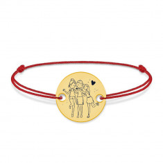 Sisters- Bratara snur personalizata cu banut din argint 925 placat cu aur galben 24K pentru surori