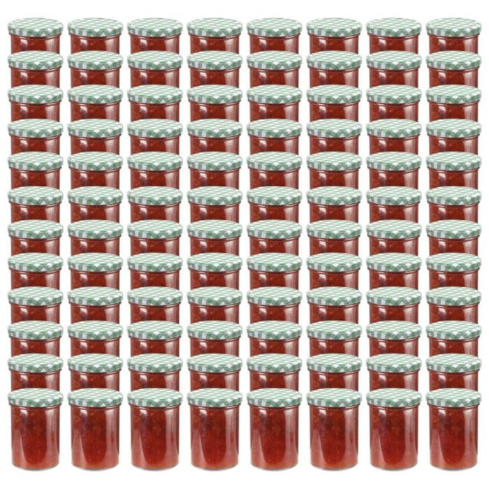 Borcane sticlă pentru gem, capace alb și verde, 96 buc., 400 ml
