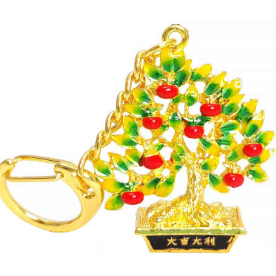 Breloc Copacul dorințelor cu lingou, amuletă feng shui pentru bani și prosperitate, metal multicolor 9.5 cm foto