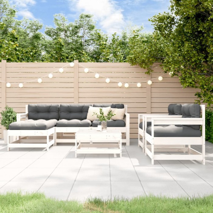Gossi set mobilier de gradina, 7 piese, alb, lemn masiv de pin