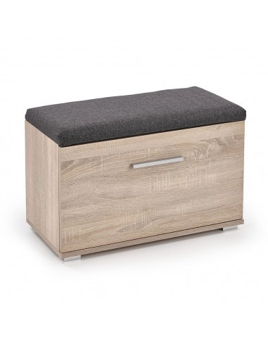 Dulap pentru pantofi tip bancheta HM Lima ST2, Pal melaminat, stofa, capacitate 6 perechi, stejar sonoma