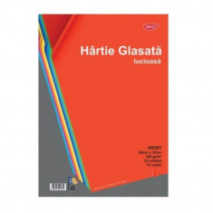 Hartie Glasata Lucioasa DACO, 24x34 cm, 12 Coli/Top, 150 g/m², 12 Culori, Hartie Glasata, Hartie Glasata Lucioasa, Hartie Glasata Colorata, Hartie Gla