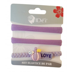 Set 3 elastice de par, Love, 8 cm, Mov, 48BJ