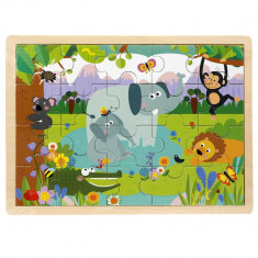 Puzzle din lemn, Woody, Animale salbatice, 20 piese