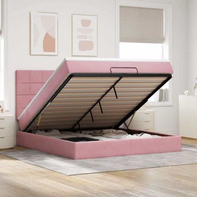 vidaXL Cadru de pat otoman cu saltele Roz 160x200cm catifea 3314335 foto