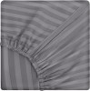 Lenjerie de pat matrimonial cu husa elastic pat si fata perna patrata, Elegance, damasc, dunga 1 cm 130 g/mp, Gri, bumbac 100%