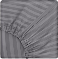 Lenjerie de pat matrimonial cu husa elastic pat si fata perna dreptunghiulara, Elegance, damasc, dunga 1 cm 130 g/mp, Gri, bumbac 100%