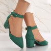 Pantofi Dama Toc Gros 6cm Piele Ecologica Intoarsa Verzi Liunda, Varf Ascutit, Marimea 37
