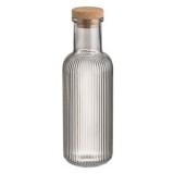 Sticlă de apă din sticlă, 1L, Transparentă fumurie, cu dungi verticale și capac de plută, CMCLASS