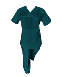 Costum Medical Pe Stil, Turcoaz Inchis cu Elastan, Model Sanda - 4XL, 4XL