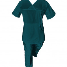 Costum Medical Pe Stil, Turcoaz Inchis cu Elastan, Model Sanda - 3XL, 3XL