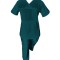 Costum Medical Pe Stil, Turcoaz Inchis cu Elastan, Model Sanda - XL, 3XL
