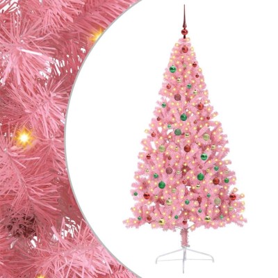 vidaXL Pom de Crăciun artificial pre-iluminat Roz 180 cm PVC 3397084 foto