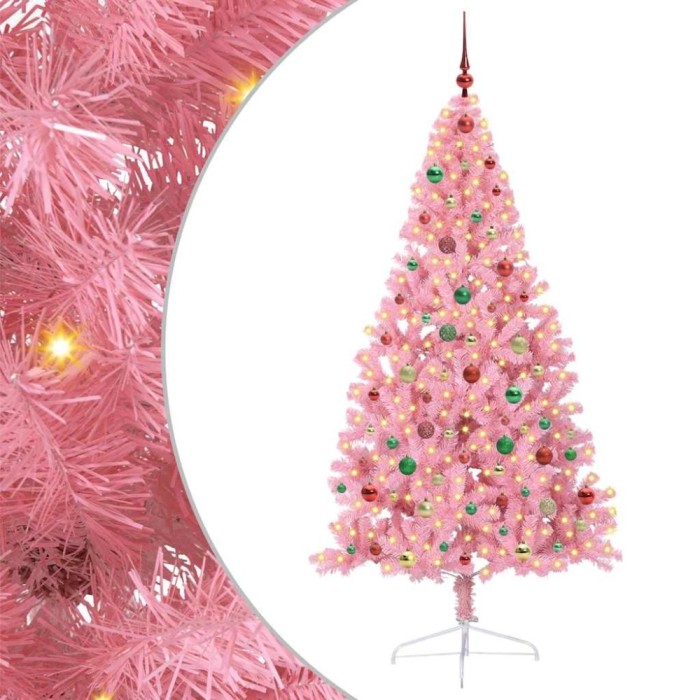 vidaXL Pom de Crăciun artificial pre-iluminat Roz 180 cm PVC 3397084