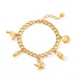 Cumpara ieftin Bratara reglabila placata cu aur cu charmuri marine