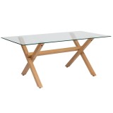 Masa dining bucatarie Atmosphera Jorel cu blat din sticla si picioare metalice, 180x90x75 cm, efect stejar Household NewTrend