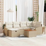 VidaXL Set de canapele pentru grădină cu pernă 7 pcs Bej Rattan poli