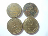 4 Monede 5 Kopeici URSS : 1930 ,1931 1940 1955 , alama, Europa