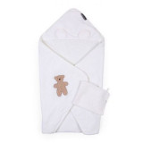 Prosop cu gluga si manusa de baie Childhome 80x80 cm, Muselina Terry Teddy