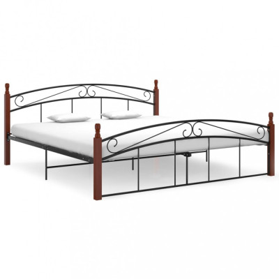 vidaXL Cadru de pat, negru, 180x200 cm, metal și lemn masiv stejar foto