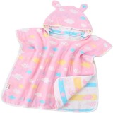 Prosop Poncho REDQUIT&reg; pentru Copii din 6 Straturi de Bumbac Muselină &ndash; Cu Glugă, Ultra Moale, Respirabil, roz