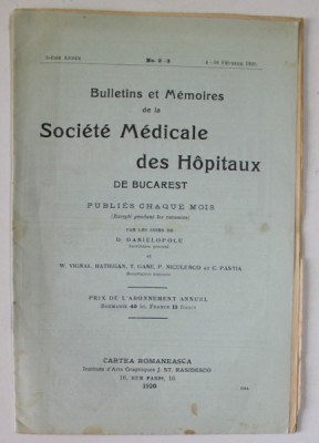 BULLETINS ET MEMOIRES DE LA SOCIETE MEDICALE DES HOSPITAUX DE BUCAREST , NO. 2-3 , 4 -18 FEVRIER 1920 foto