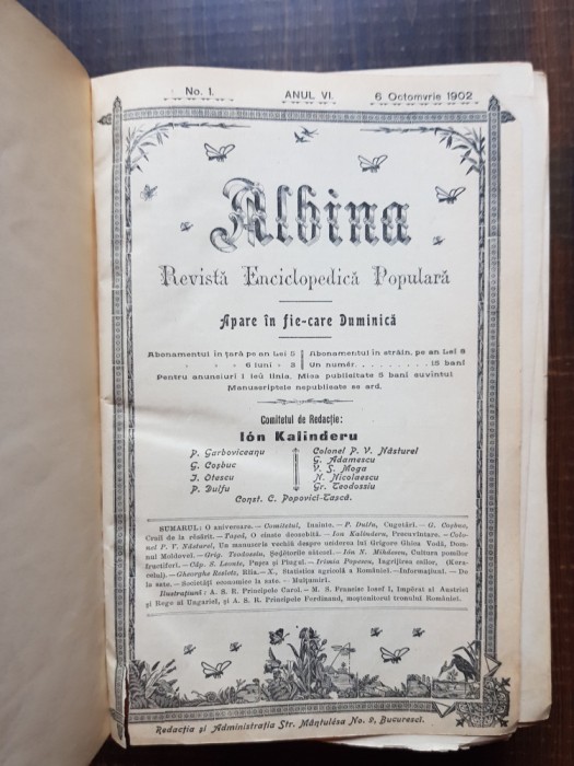 Ion Kalinderu - Albina. Revista enciclopedica populara (1902, vezi descrierea)