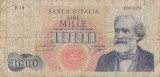 Bancnota Italia 1.000 Lire 1962 - P96a Good ( G.Verdi - vezi descriere )