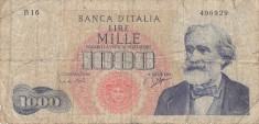 Bancnota Italia 1.000 Lire 1962 - P96a Good ( G.Verdi - vezi descriere )