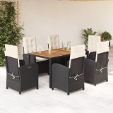 VidaXL Set mobilier de grădină cu perne, 7 piese, negru, poliratan